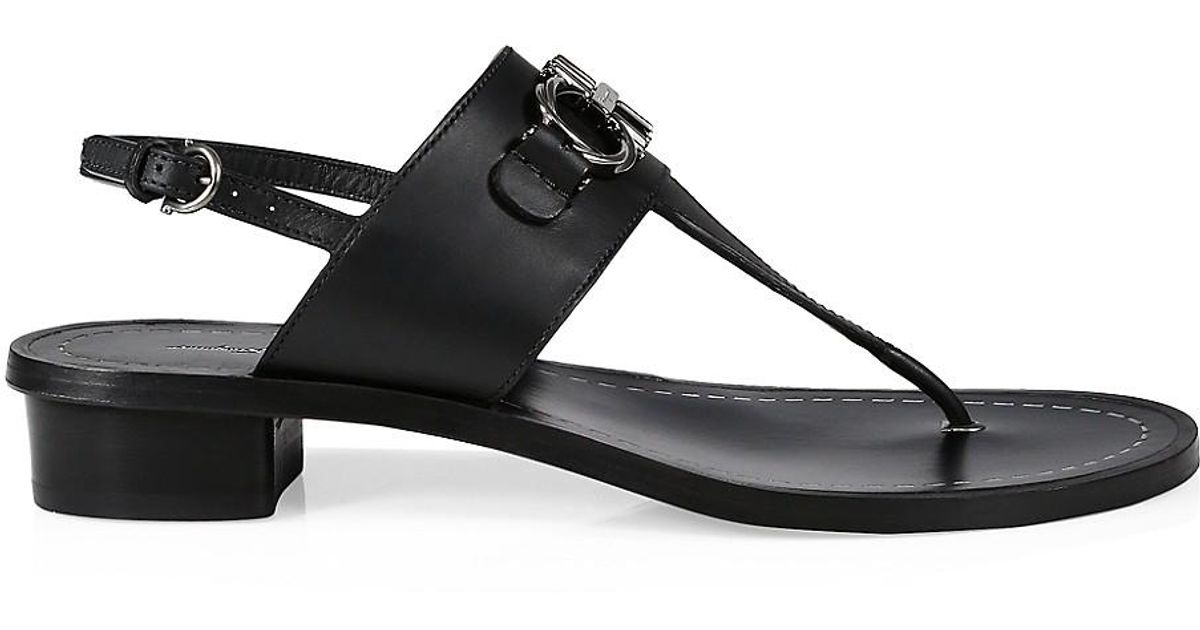 Ferragamo Roche Leather Slingback Thong Sandals in Black | Lyst