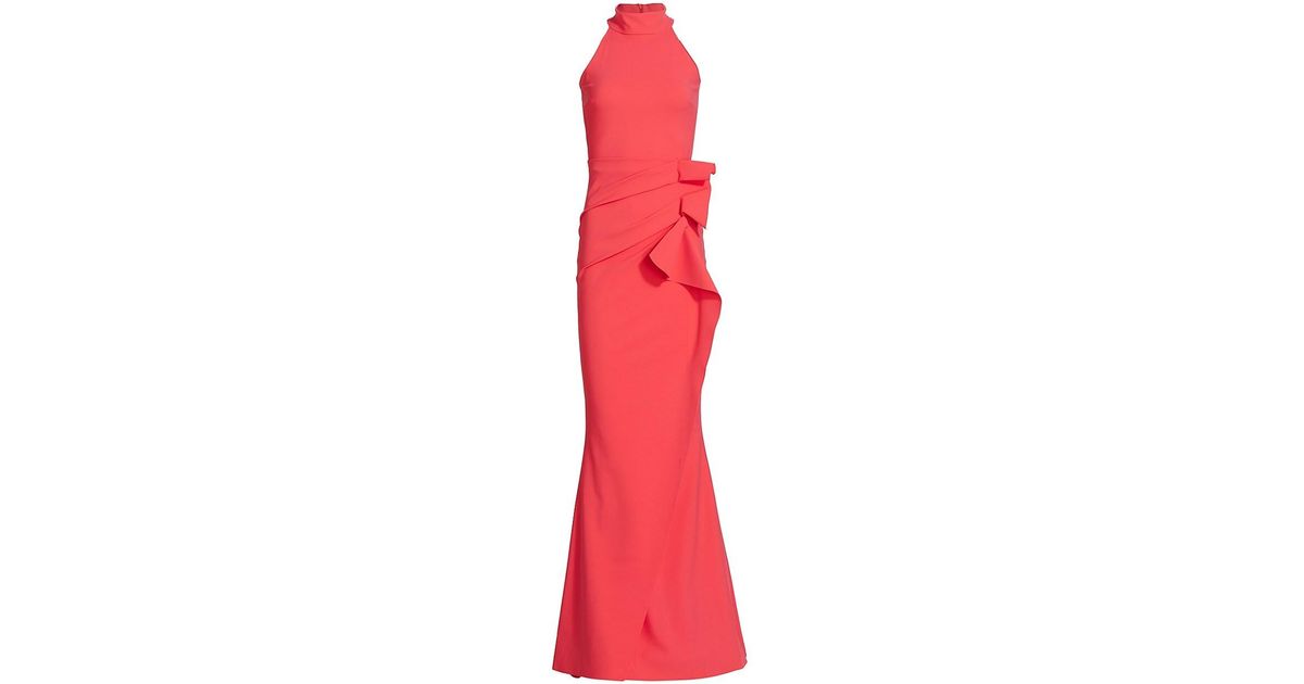 La Petite Robe Di Chiara Boni Gudrum Halter Ruffle Gown in Red | Lyst