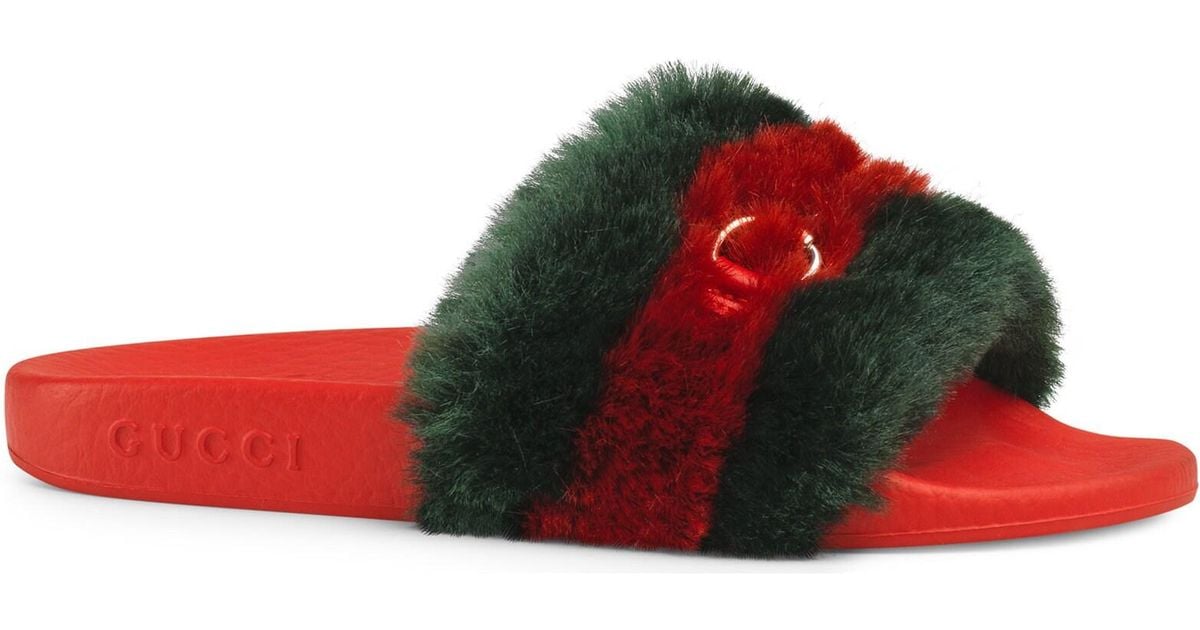 gucci flip flops with fur