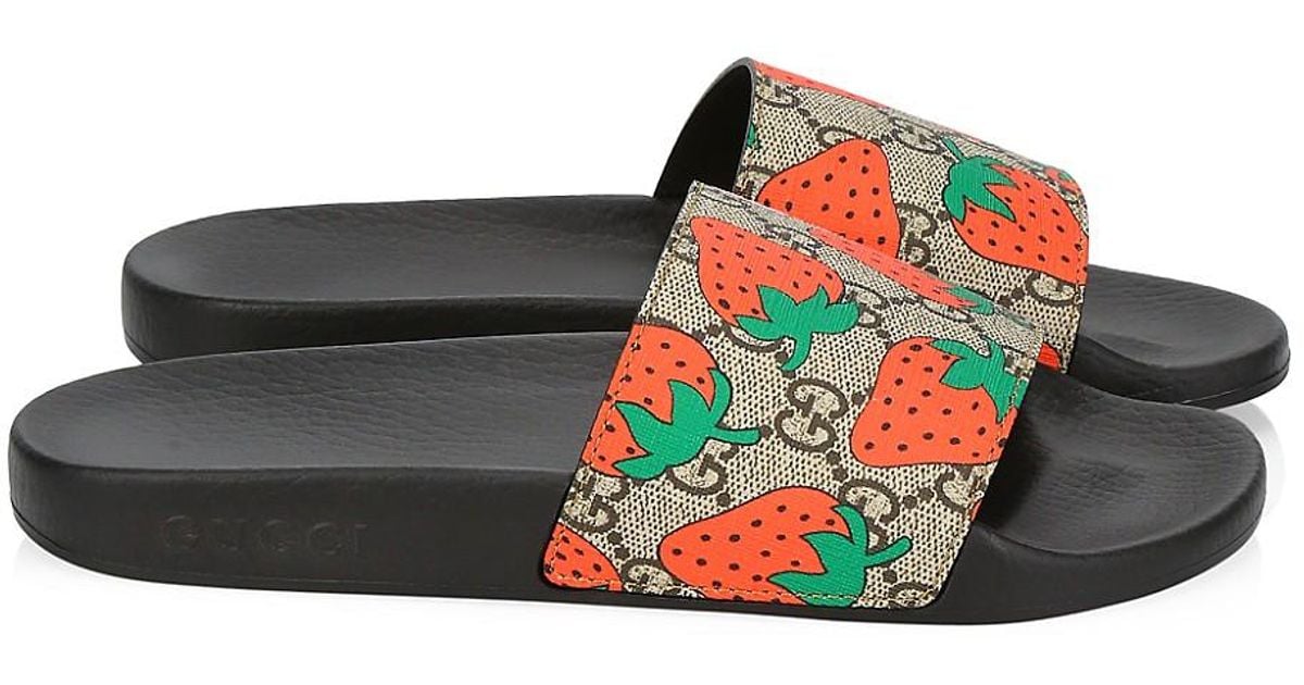 gucci pursuit strawberry gg supreme slides