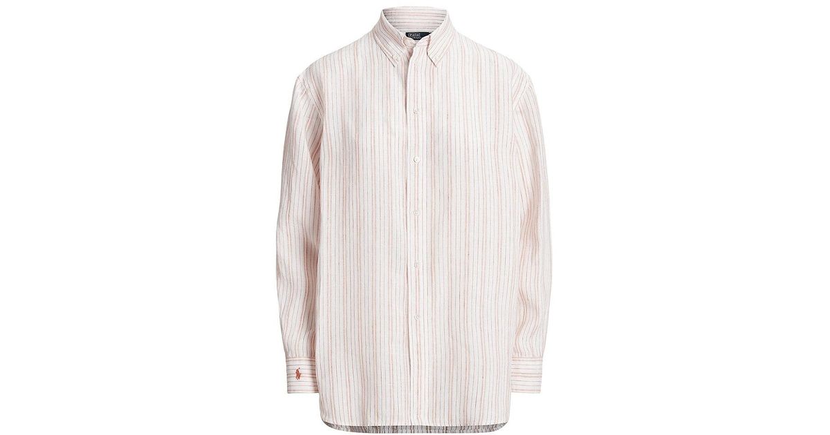 Polo Ralph Lauren Linen Striped Shirt in White | Lyst