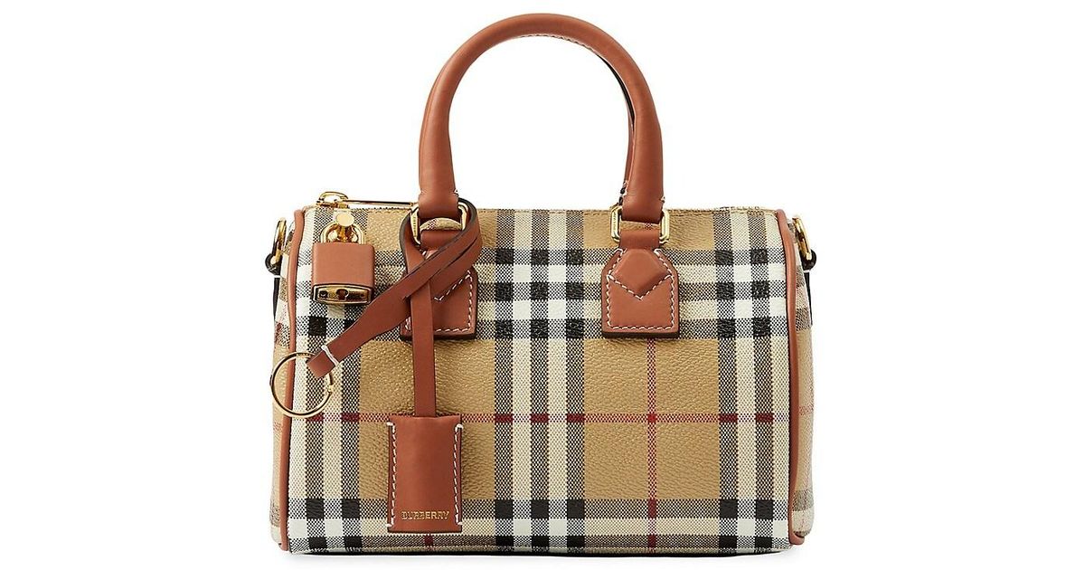 Burberry Mini Check Bowling Bag in Brown | Lyst