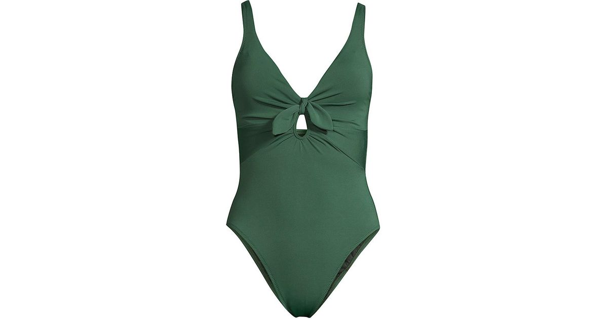 Robin Piccone Ava Plunge Bow One-piece Swimsuit in Green | Lyst