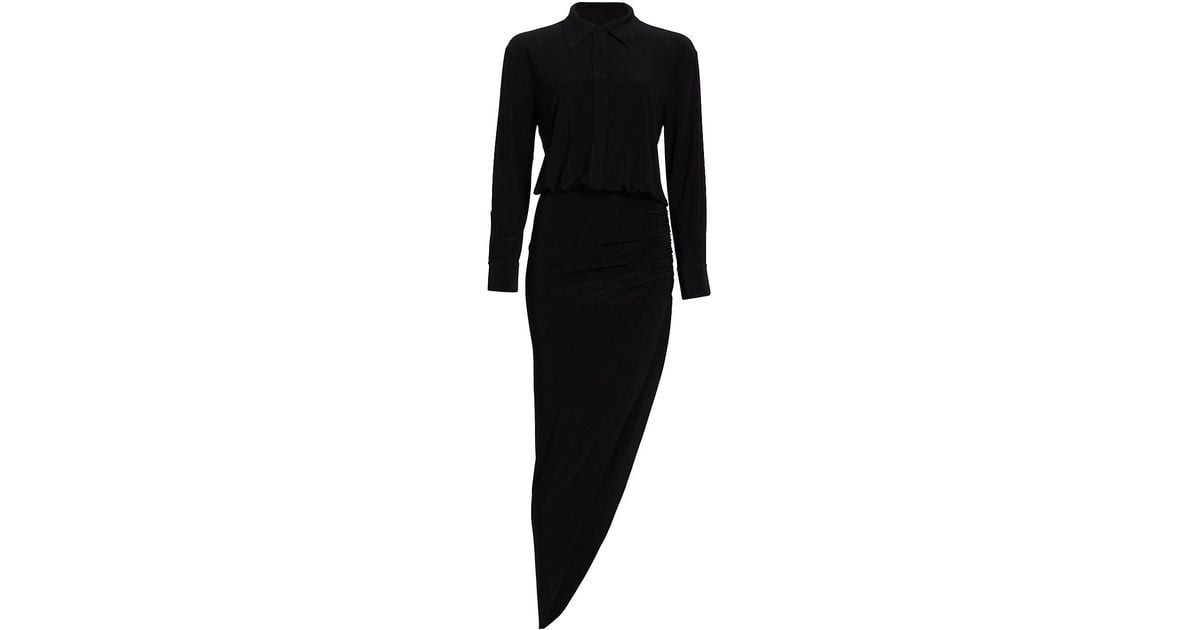 Norma Kamali Side Drape Asymmetric Midi-dress in Black | Lyst