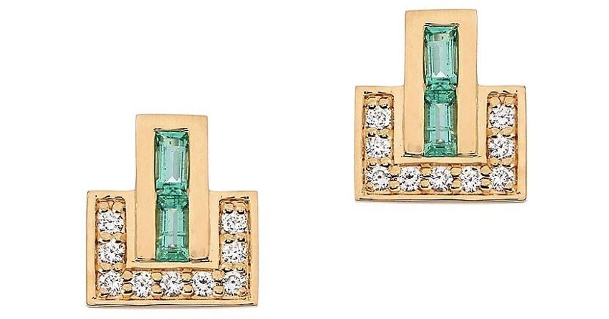 Emily P. Wheeler Signature E 18k Yellow Gold, Emerald & Diamond Stud
