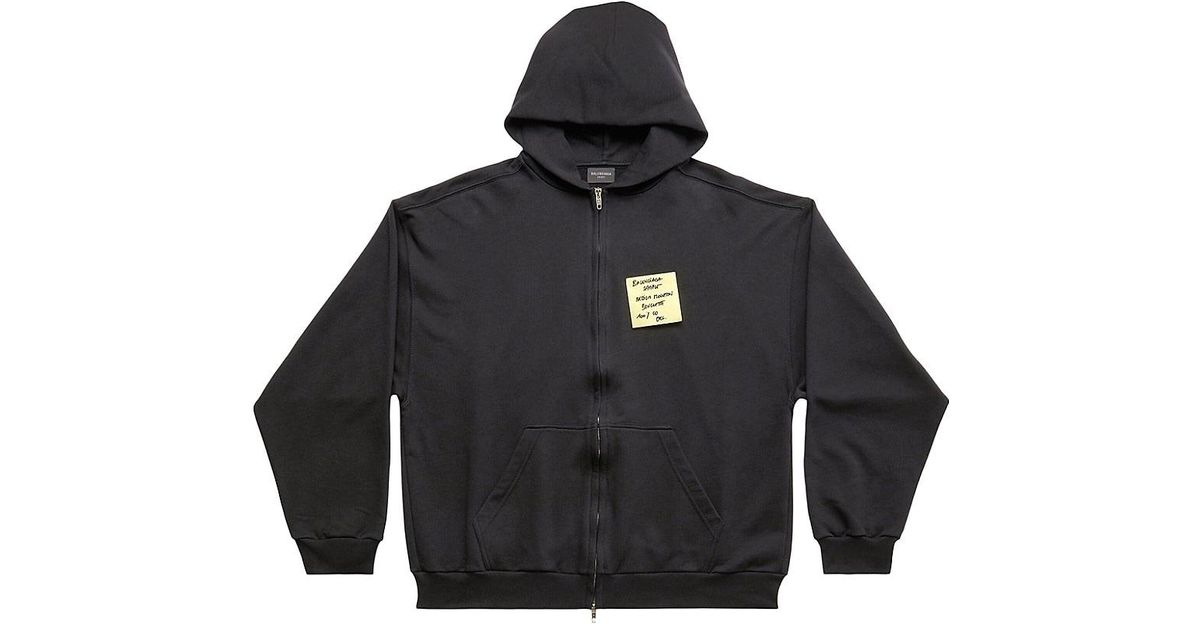 Balenciaga Sticky Note Zipup Hoodie Medium Fit in Black Lyst