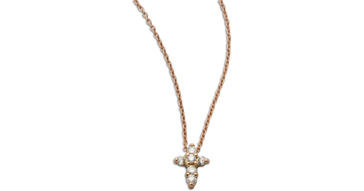 Roberto Coin Tiny Treasures Diamond 18k Rose Gold Baby Cross Pendant Necklace In Metallic Lyst - Rose Gold Tiny Pendant Necklace Roberto Coin Tiny Treasures Diamond 18k Rose Gold Baby Cross Pendant Necklace In Metallic Lyst - Rose Gold Tiny Pendant Necklace