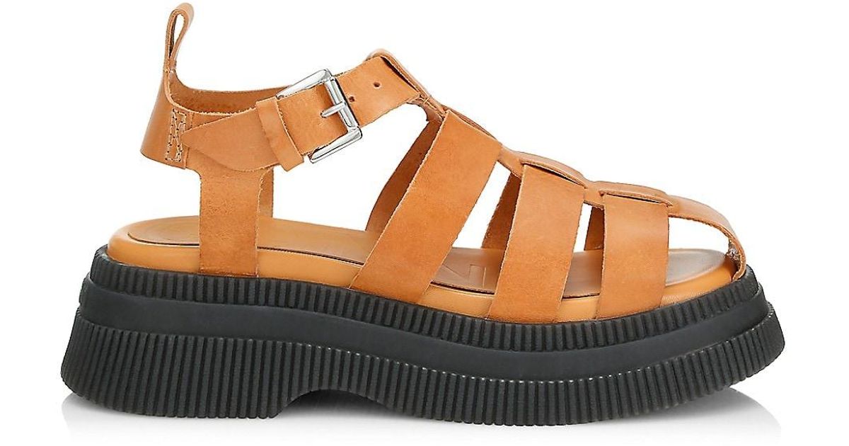 Ganni Leather Creeper Fisherman Sandals | Lyst