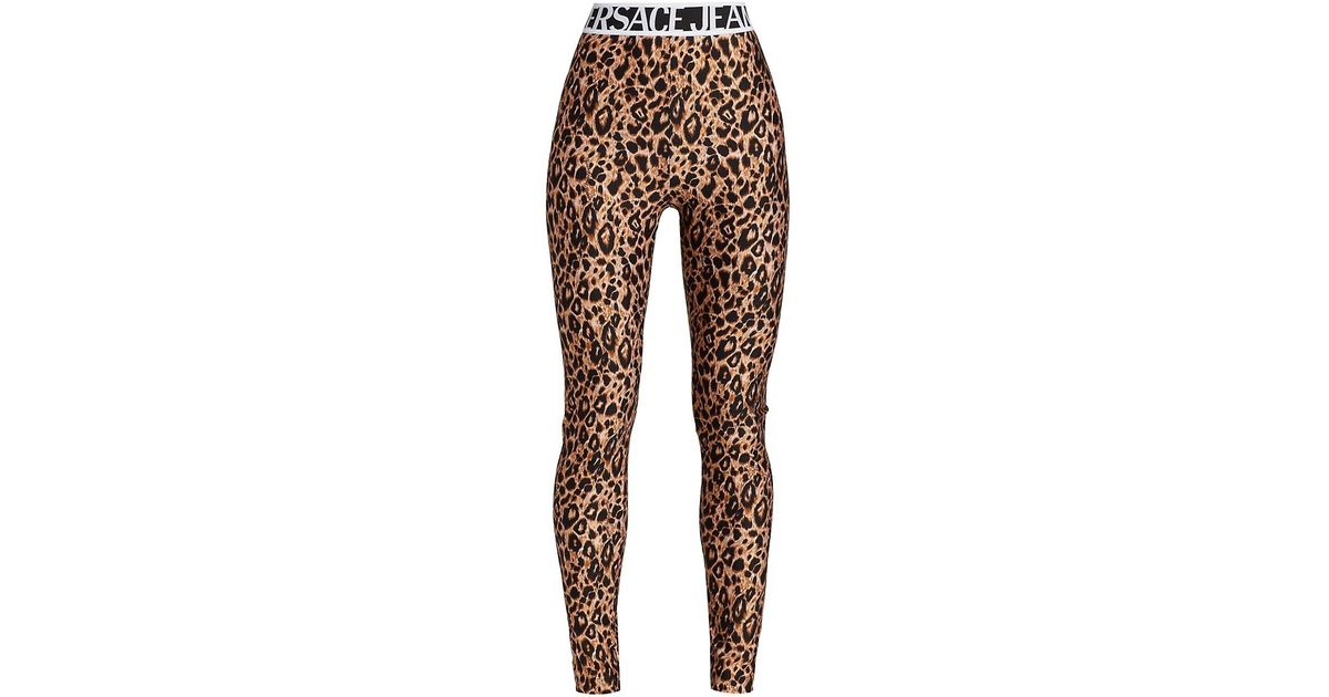 Versace Jeans Couture Logo Band Leopard-print Leggings | Lyst