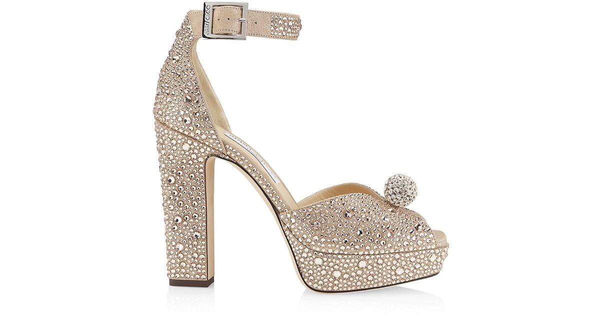 Jimmy Choo Suede Socorie 120 Crystal Embellished Platform Sandals In Honey Gold Metallic Lyst 6447