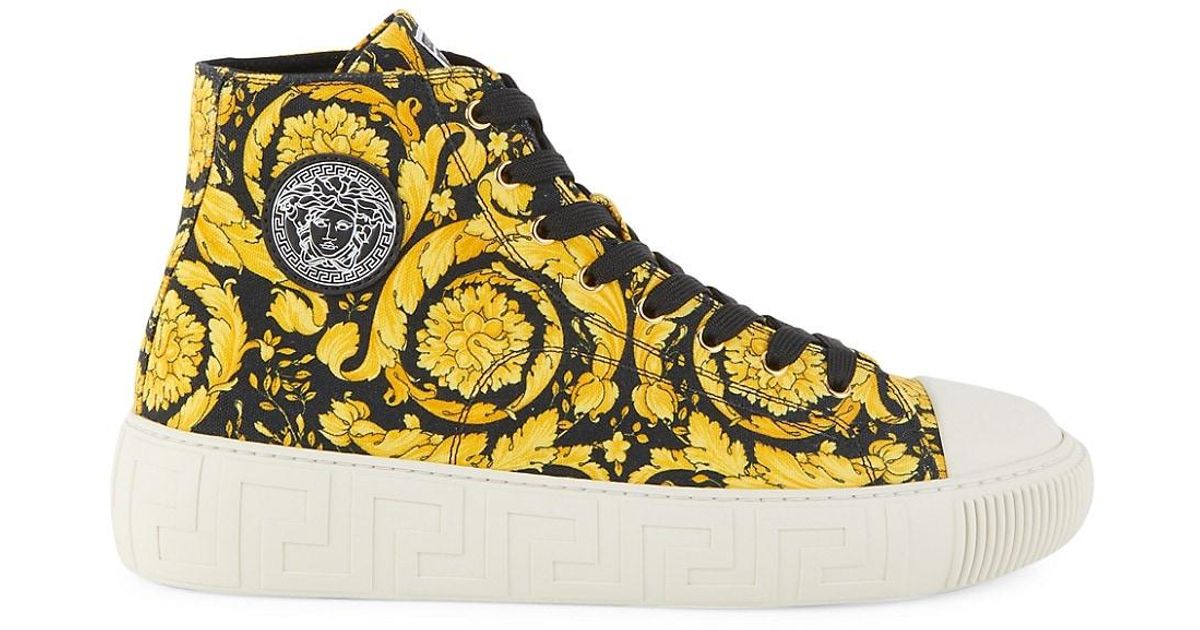 Versace La Greca Baroqueprint Canvas Sneakers in Black Gold (Yellow