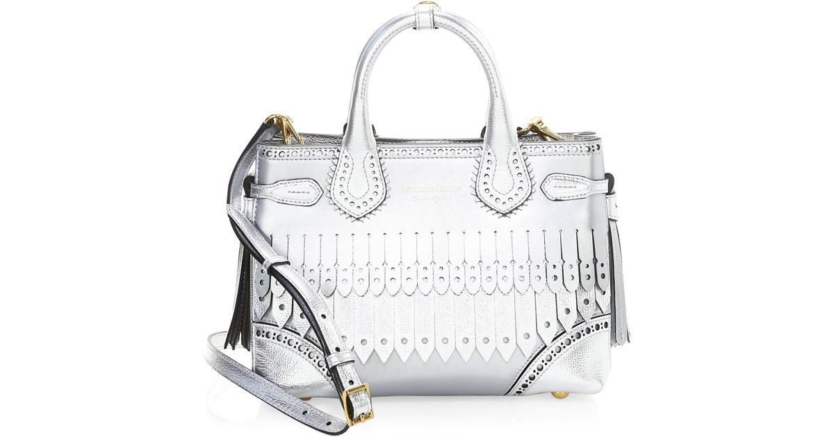 Burberry Metallic Small Banner Leather Fringe Satchel