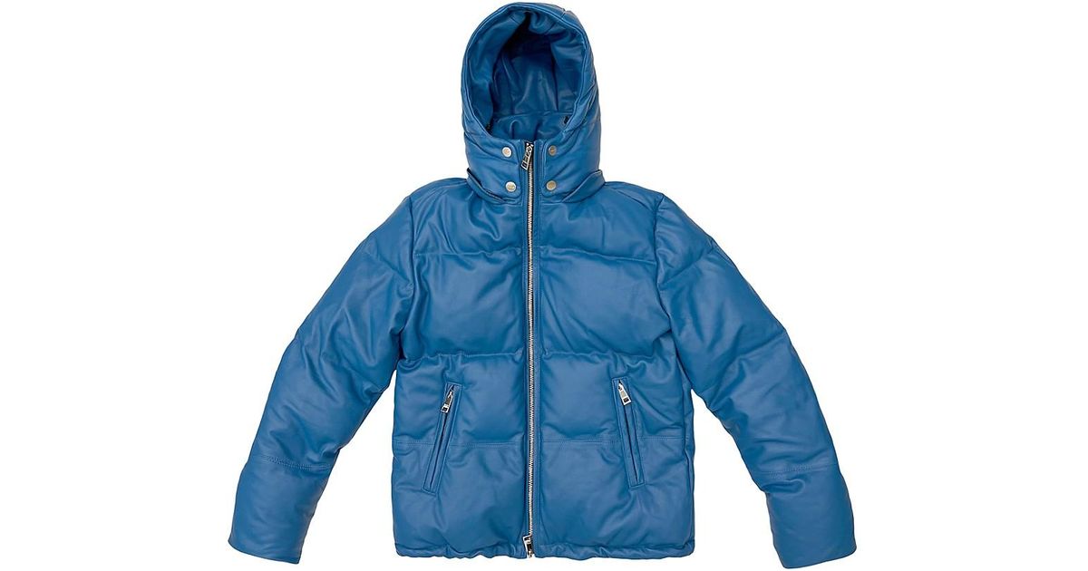 Purple Brand Leather & Down Puffer Jacket in Blue for Men | Lyst