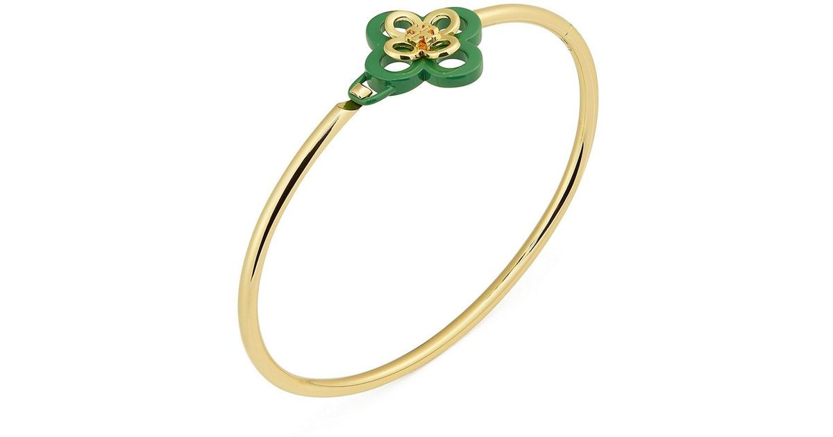 Tory Burch Kira 18kgoldplated & Enamel Clover Bangle in Metallic Lyst