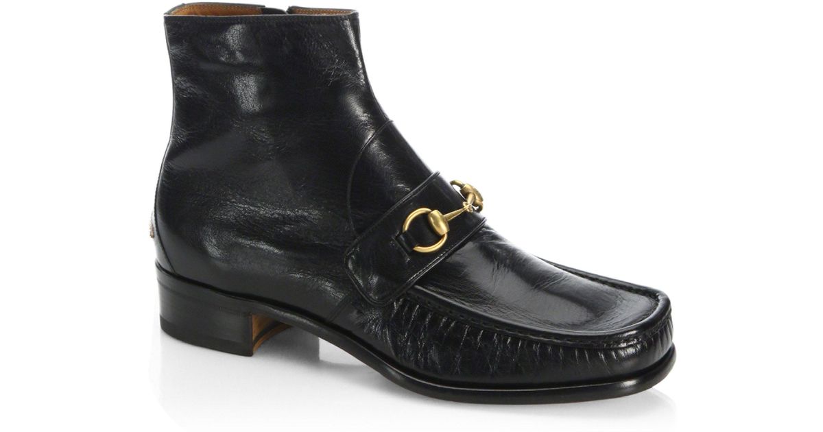 Gucci Horsebit Leather Ankle Boots in Black Lyst