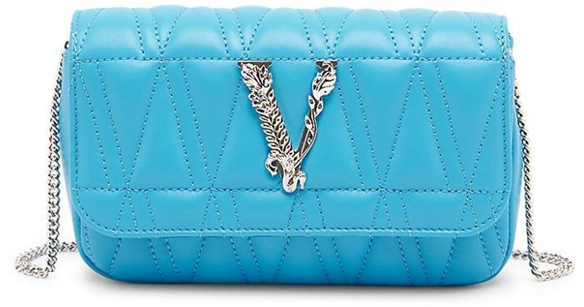 Versace Mini Virtus Quilted Leather Crossbody Bag in Blue Lyst