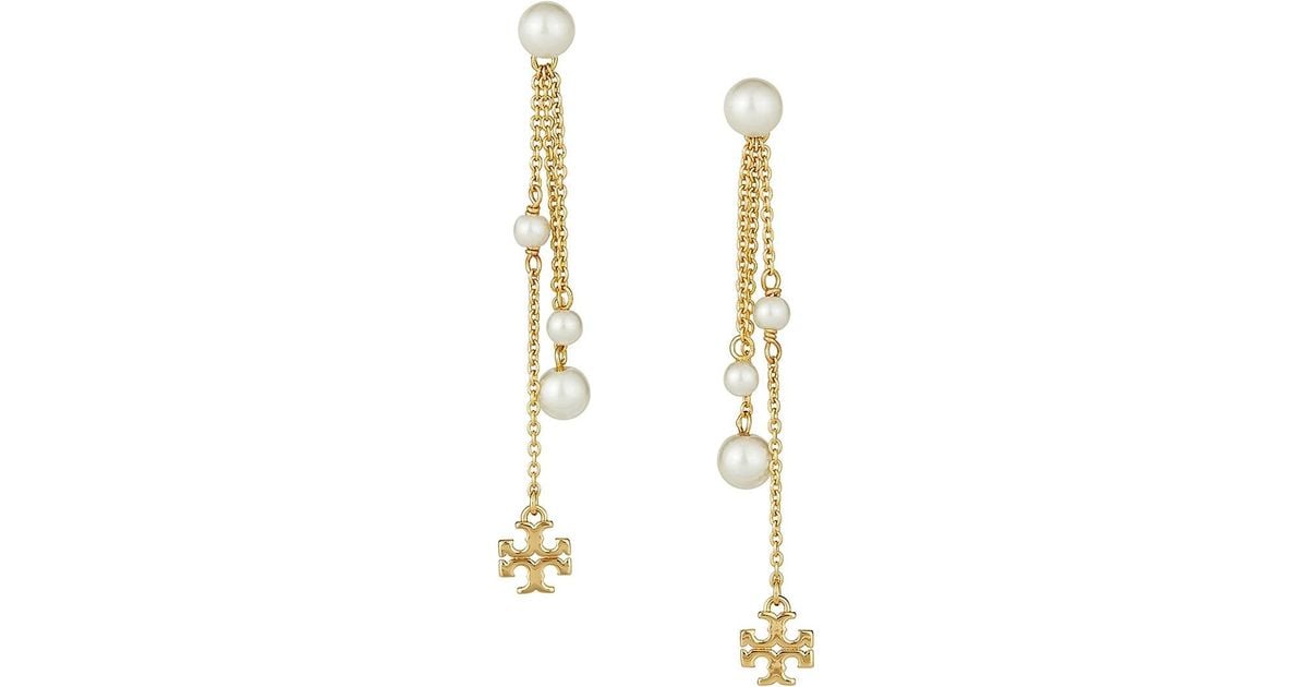 Tory Burch Kira 18k-gold-plated & Cultured Pearl Long Drop Earrings in ...