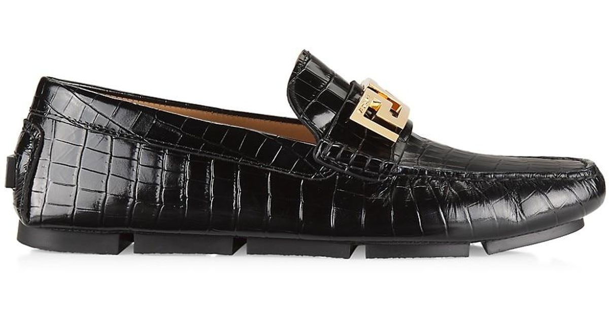 Versace La Greca Leather Driver Loafers in Black for Men Lyst