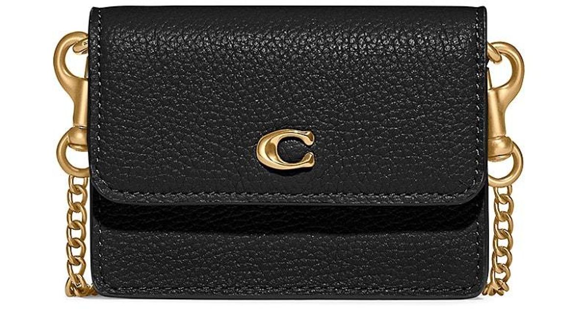 COACH Leather Half Flap Logo Card Case-on-chain in Black | Lyst
