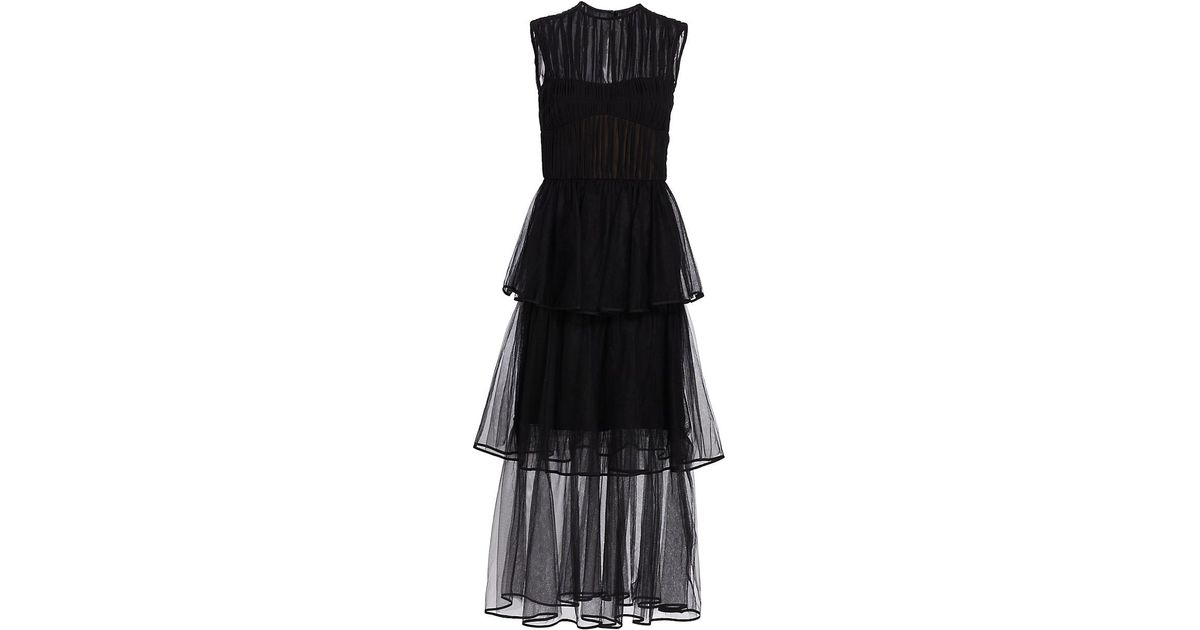 Jonathan Simkhai Benton Pleated Tulle Dress in Black | Lyst