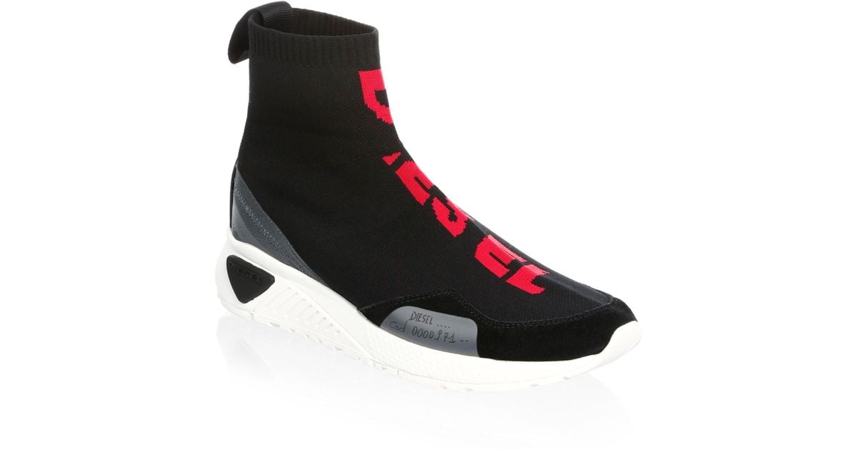 DIESEL Mid Sock Sneakers in Black for Men | Lyst