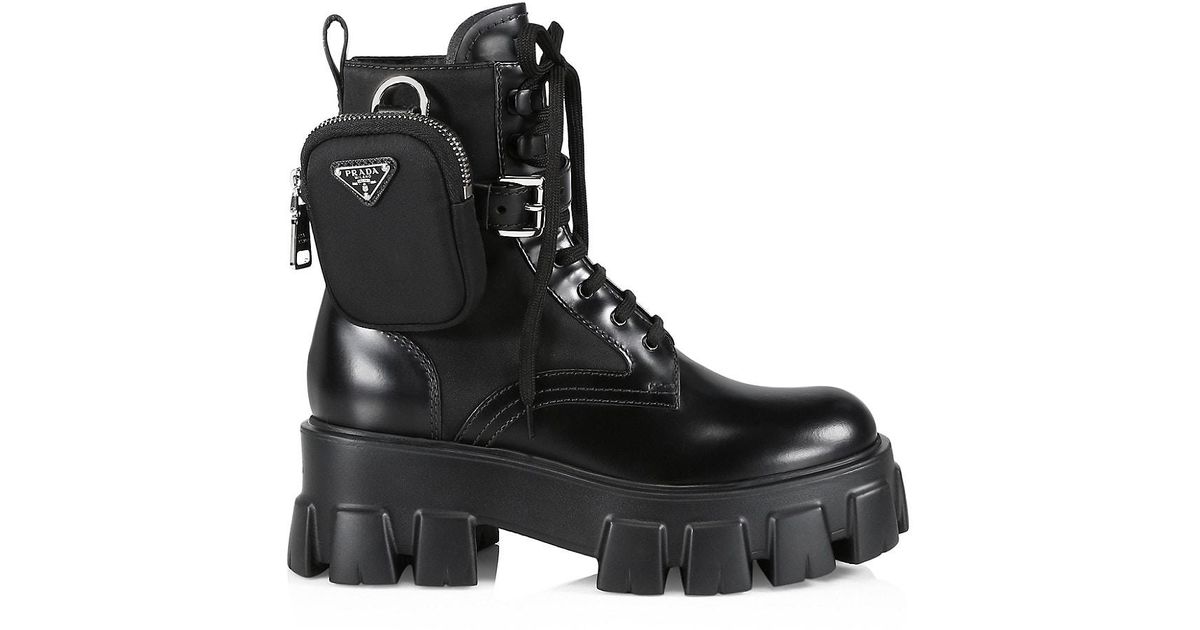 prada monolith leather boots women