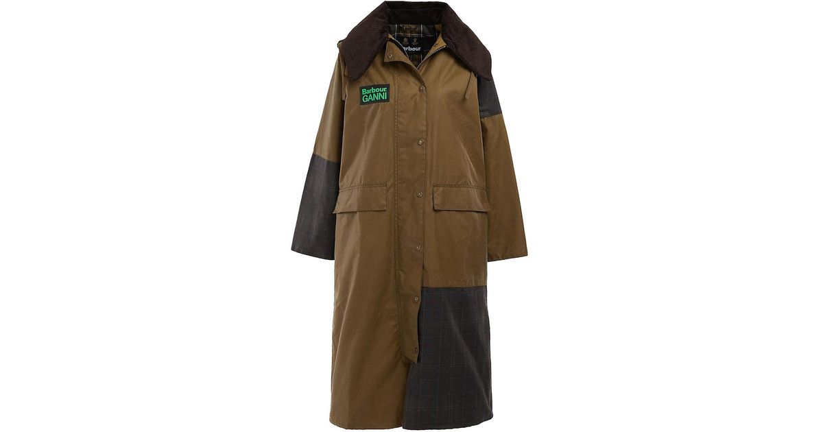 Barbour X Ganni Burghley Waxed Coat in Natural | Lyst