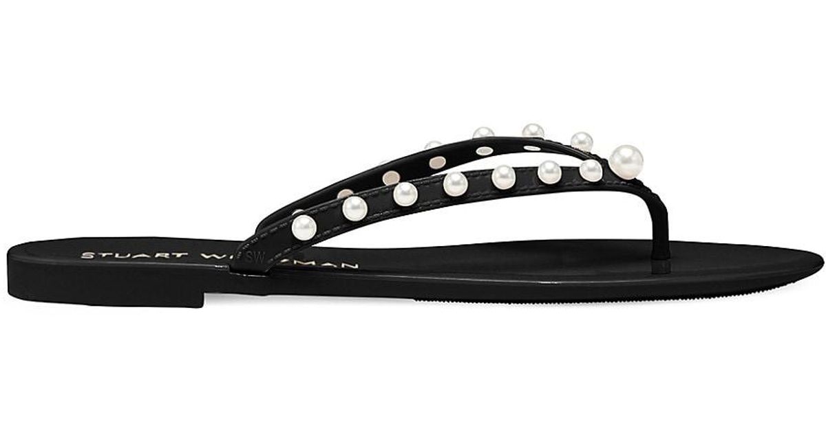 Stuart Weitzman Glide Jelly Imitation Pearlembellished Flipflops in
