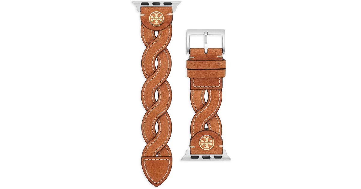 Tory burch tb luggage braided leather apple watch band in natural lyst