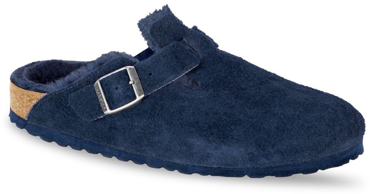 navy shearling birkenstocks