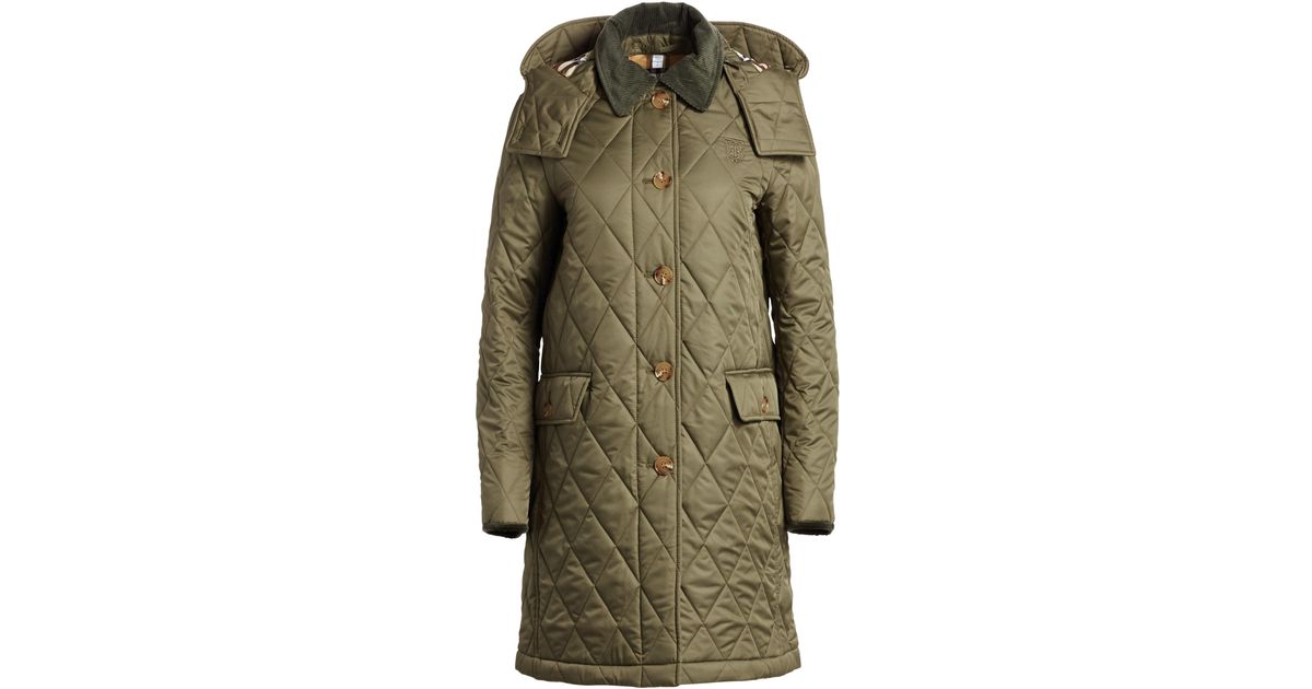 Burberry Dereham Quilted Single-breasted Coat in Green - Lyst