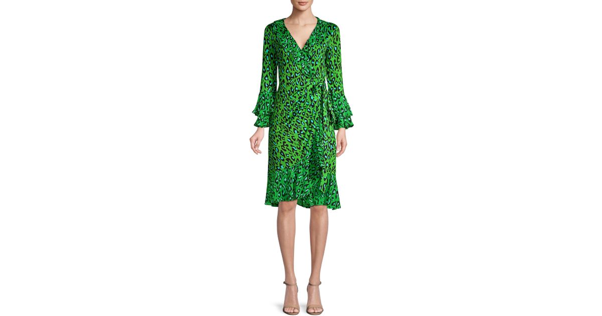 dvf green leopard dress