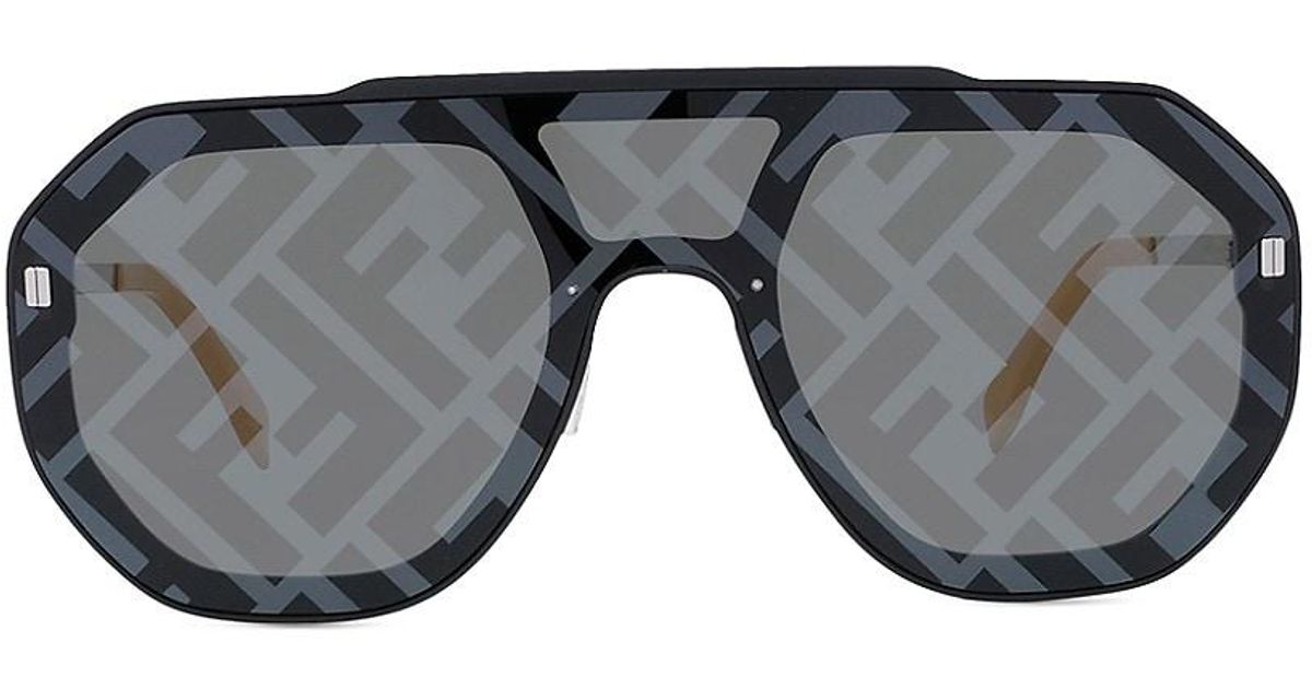 Fendi Logo Pilot Mask Sunglasses in Gray for Men | Lyst