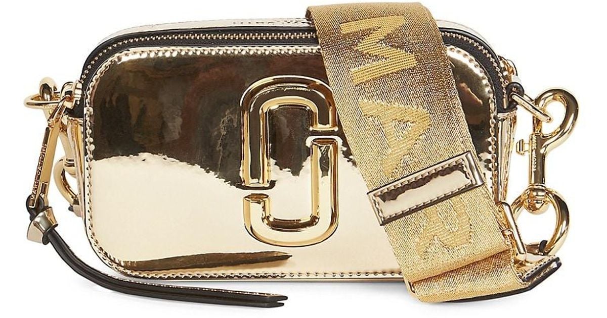 Marc Jacobs Gold Logo Strap Snapshot Metallic Camera Bag at FORZIERI