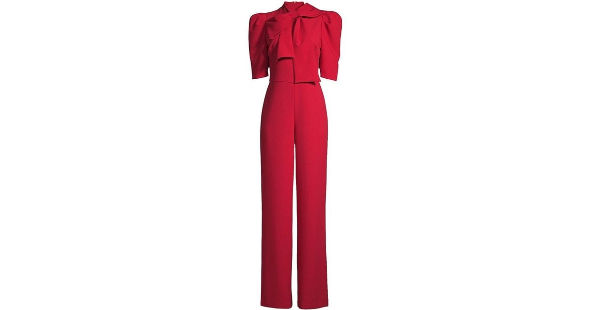 Black Halo Ara Bow Puff-sleeve Jumpsuit in Red | Lyst