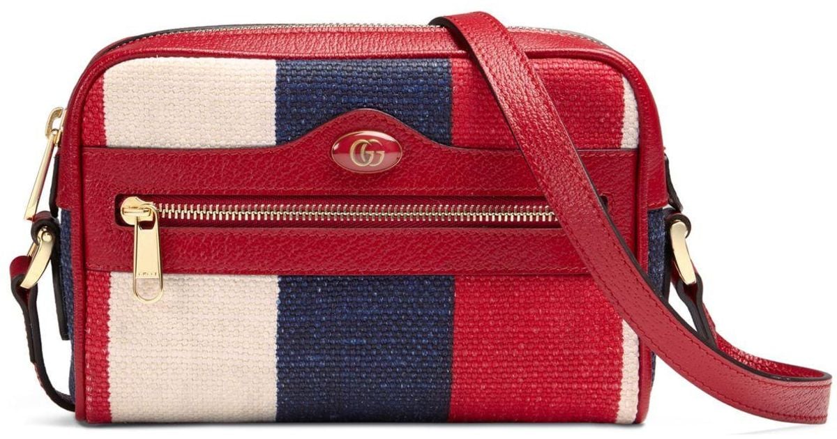 Gucci Red/White/Blue Striped Canvas Ladybug Merida Pouch Bag