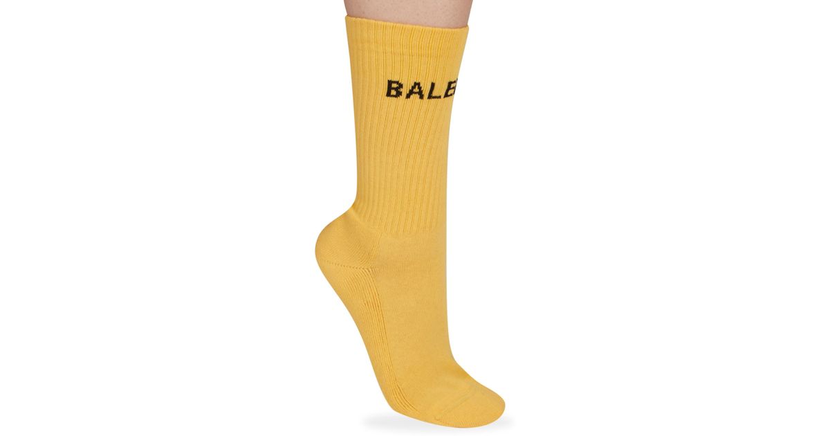 Balenciaga Cotton Logo Socks in Yellow - Lyst