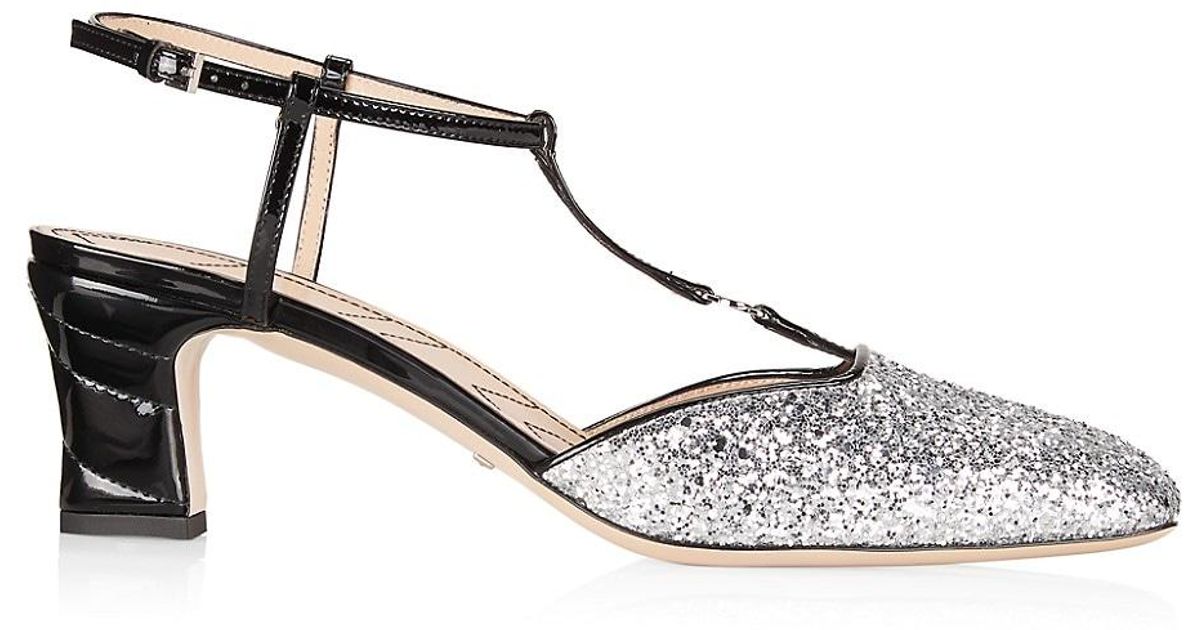 Gucci Marmont 50mm Glitter Tstrap Pumps in Metallic Lyst