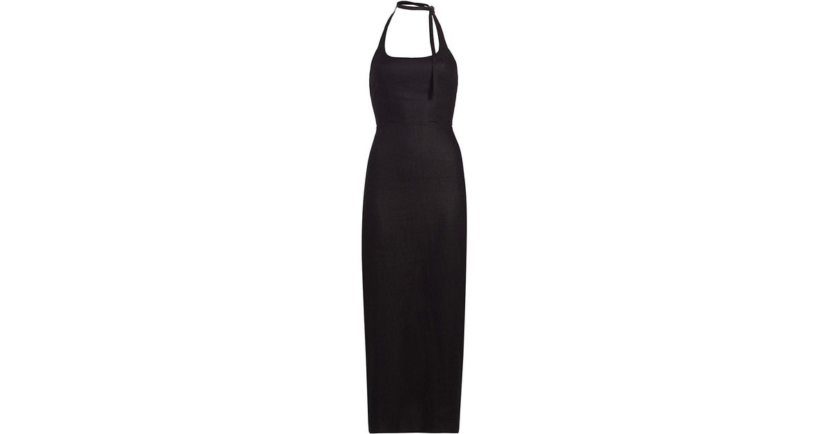 Reformation Yana Smocked Linen Halter Midi-dress in Black | Lyst