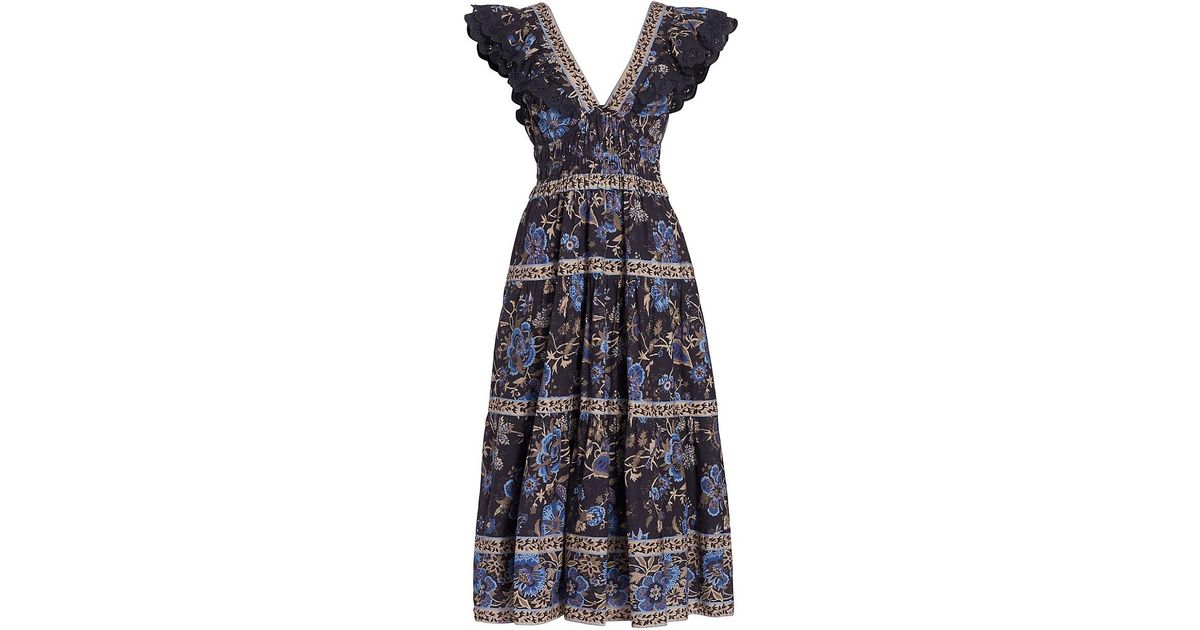 Sea Cotton Tess Lace-trim Midi Dress in Blue | Lyst