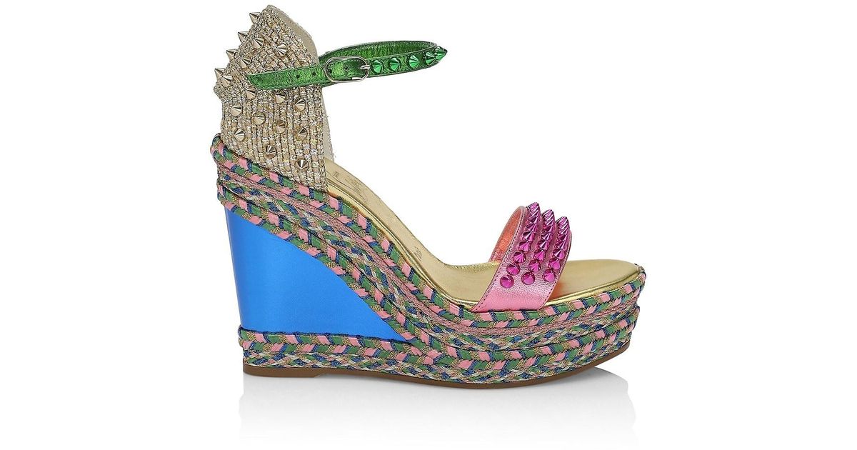 Christian Louboutin Leather Madmonica Studded Wedges in Red - Lyst