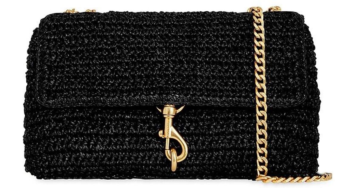 Rebecca Minkoff Medium Edie Woven Raffia Crossbody Bag in Black Lyst