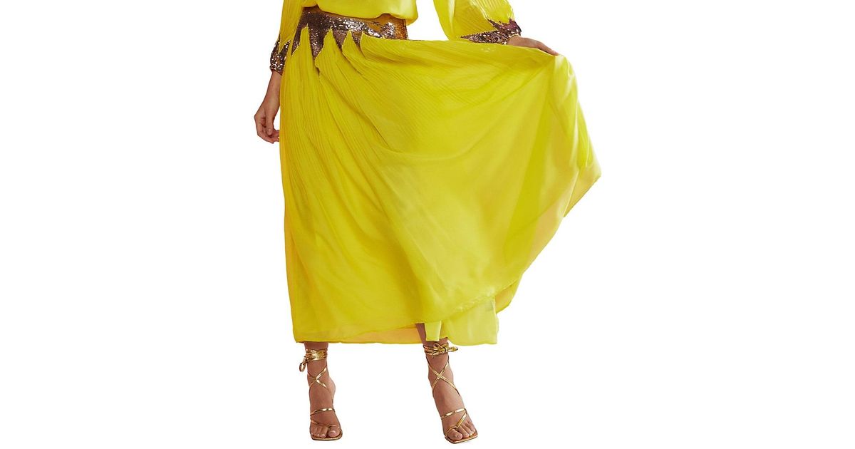 Cynthia Rowley Starburst Sequinembellished Silk Maxi Skirt in Yellow Lyst