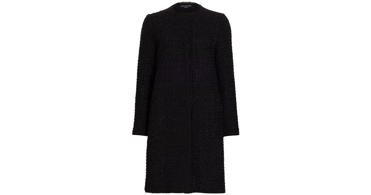 Piazza Sempione Long Tweed Coat in Black | Lyst