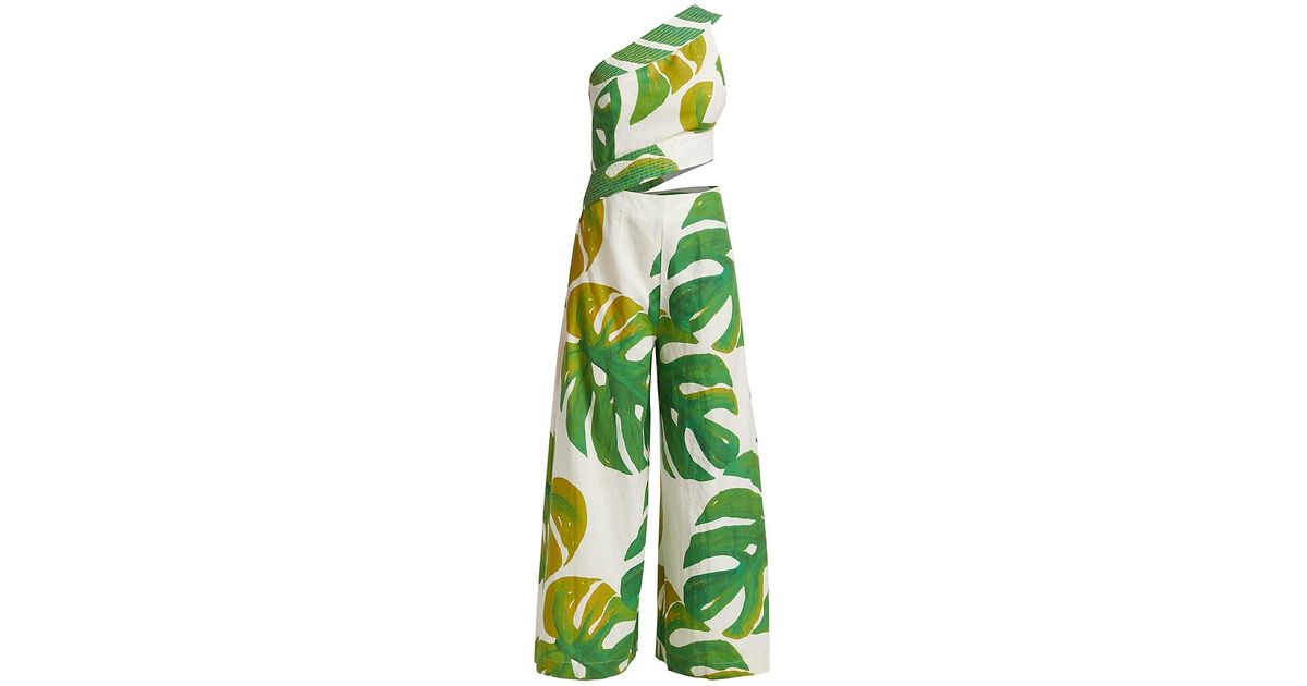 FARM Rio Monstera One-shoulder Cut-out Jumpsuit in Green | Lyst
