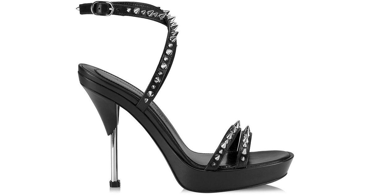 Alexander McQueen Punk Stud Leather Ankle-strap Sandals in Black | Lyst