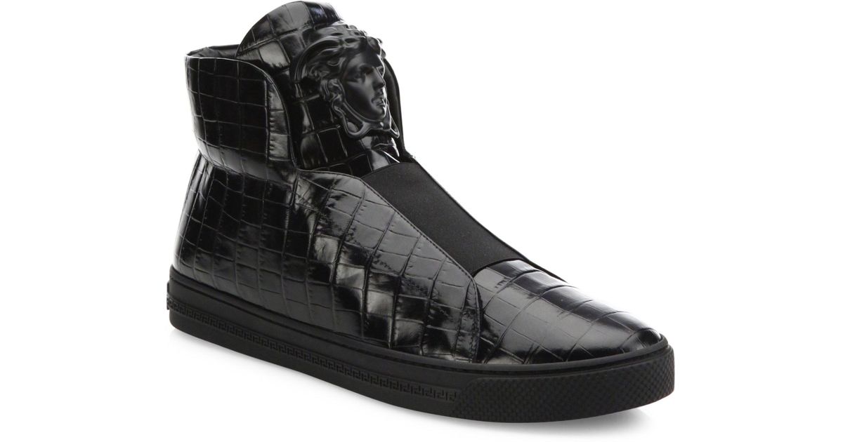 Versace Palazzo Idol Medusa Leather Sneakers in Black for Men | Lyst