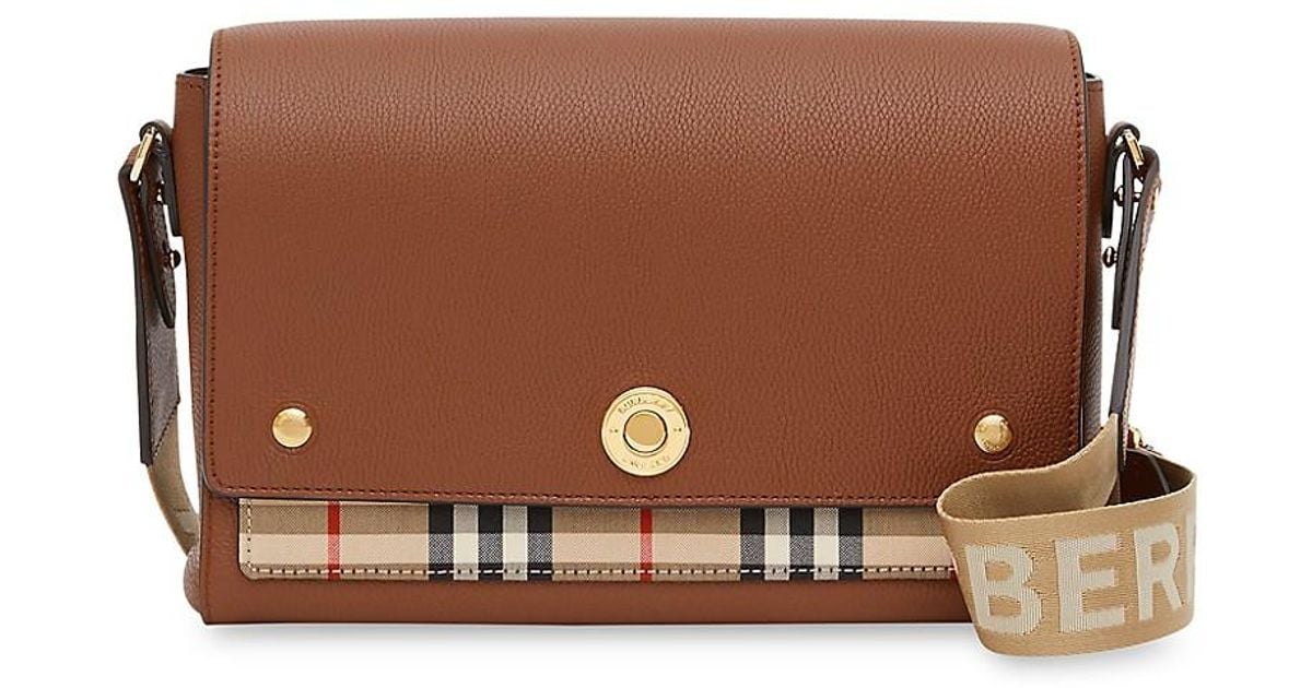 Burberry note medium leather & vintage check crossbody bag new arrivals