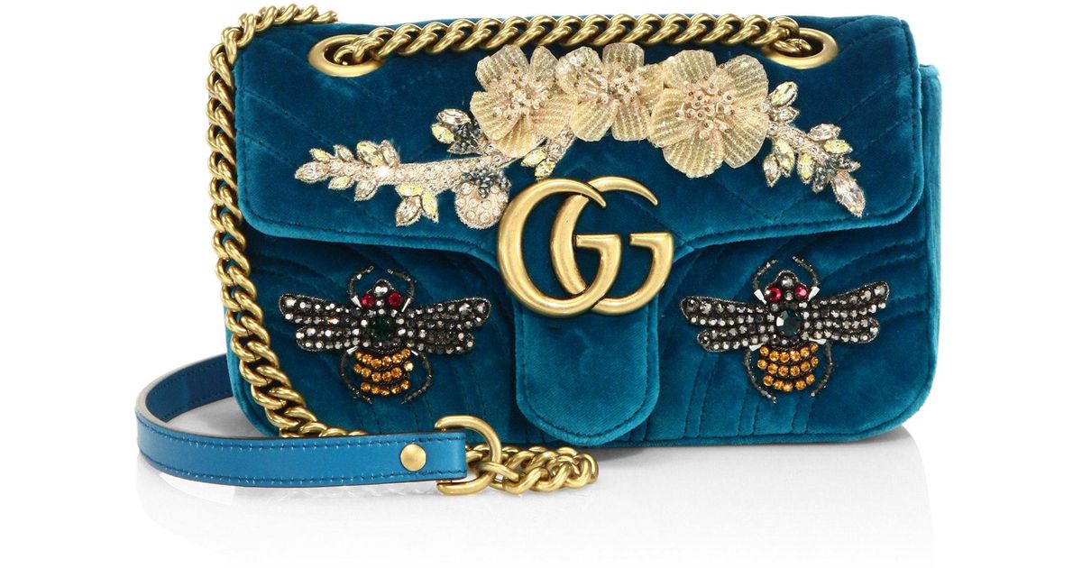 Gucci GG Marmont velvet chain shoulder bag mini Pochette camera velour  crystal
