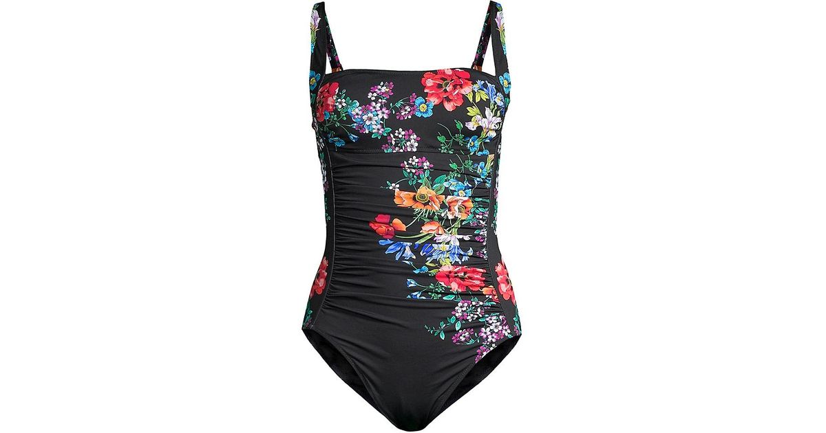 Johnny Was Fay Floral Ruched One-piece Swimsuit in Natural | Lyst